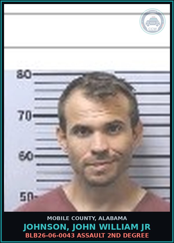 Booking mugshot of JOHNSON, JOHN WILLIAM JR in Mobile County