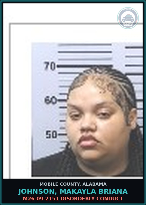 Booking mugshot of JOHNSON, MAKAYLA BRIANA in Mobile County