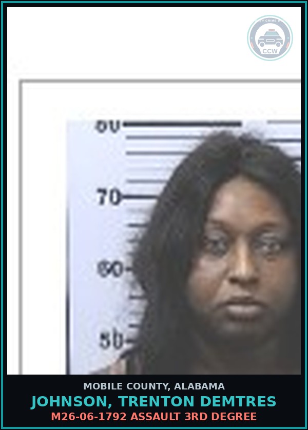 Booking mugshot of JOHNSON, TRENTON DEMTRES in Mobile County