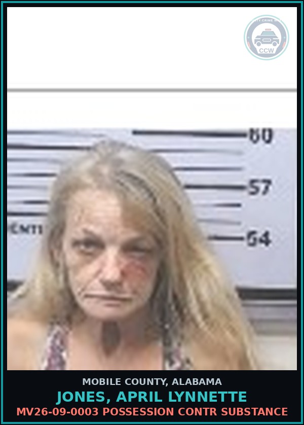 Booking mugshot of JONES, APRIL LYNNETTE in Mobile County