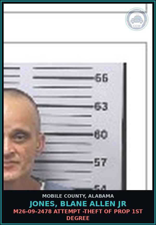 Booking mugshot of JONES, BLANE ALLEN JR in Mobile County