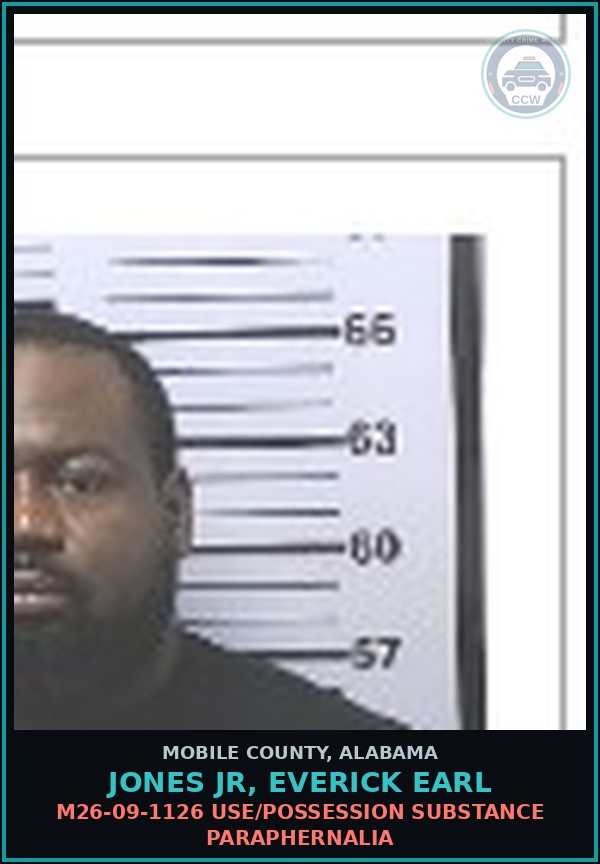 Booking mugshot of JONES JR, EVERICK EARL in Mobile County