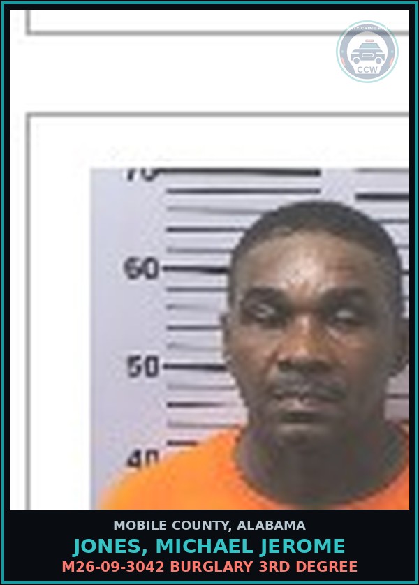 Booking mugshot of JONES, MICHAEL JEROME in Mobile County