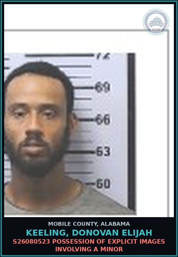 Booking mugshot of KEELING, DONOVAN ELIJAH in Mobile County