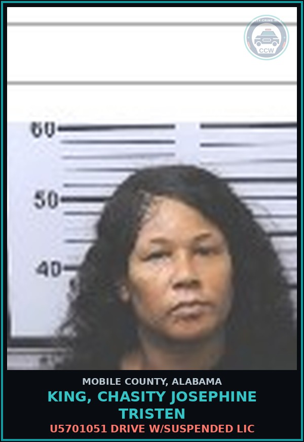 Booking mugshot of KING, CHASITY JOSEPHINE TRISTEN in Mobile County
