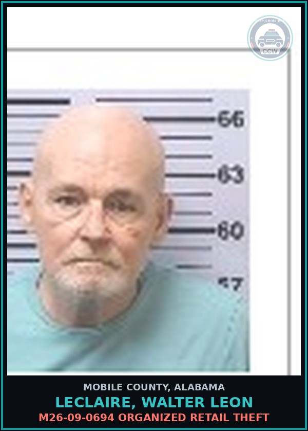 Booking mugshot of LECLAIRE, WALTER LEON in Mobile County