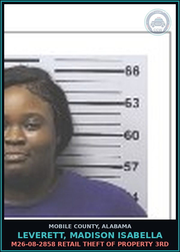 Booking mugshot of LEVERETT, MADISON ISABELLA in Mobile County