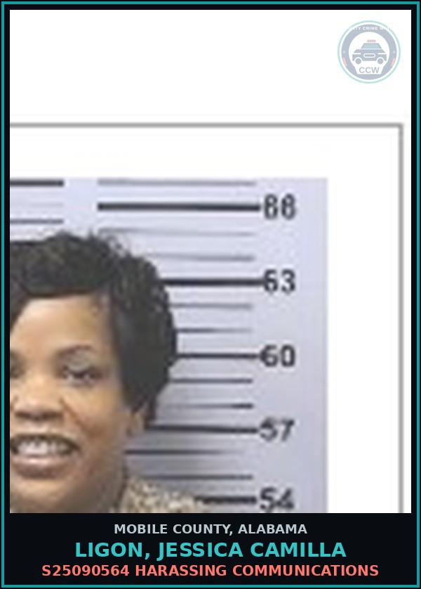 Booking mugshot of LIGON, JESSICA CAMILLA in Mobile County