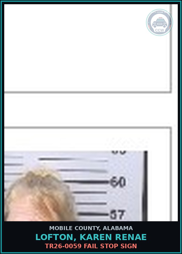 Booking mugshot of LOFTON, KAREN RENAE in Mobile County