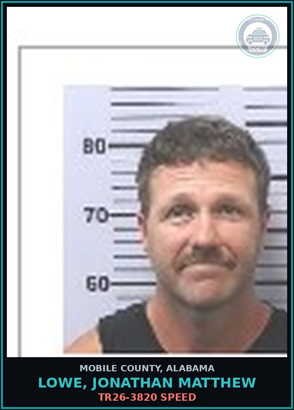 Booking mugshot of LOWE, JONATHAN MATTHEW in Mobile County