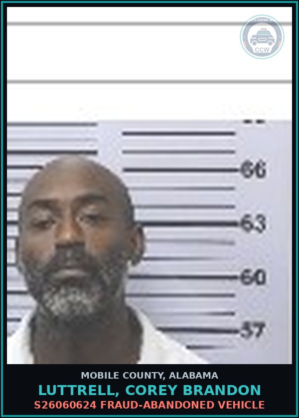 Booking mugshot of LUTTRELL, COREY BRANDON in Mobile County