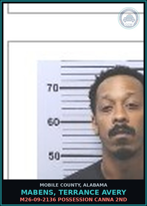 Booking mugshot of MABENS, TERRANCE AVERY in Mobile County