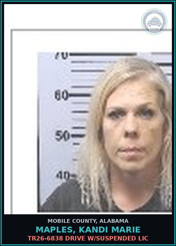 Booking mugshot of MAPLES, KANDI MARIE in Mobile County