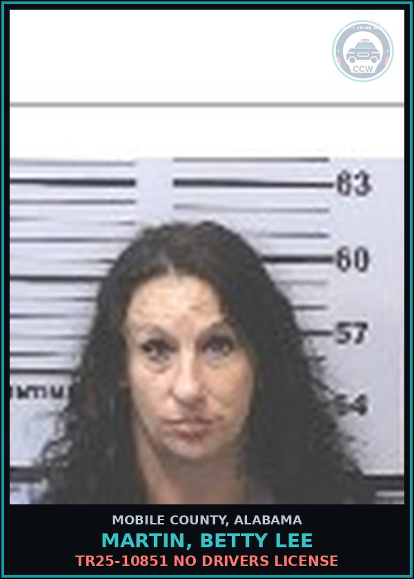 Booking mugshot of MARTIN, BETTY LEE in Mobile County