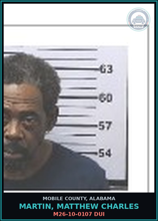 Booking mugshot of MARTIN, MATTHEW CHARLES in Mobile County