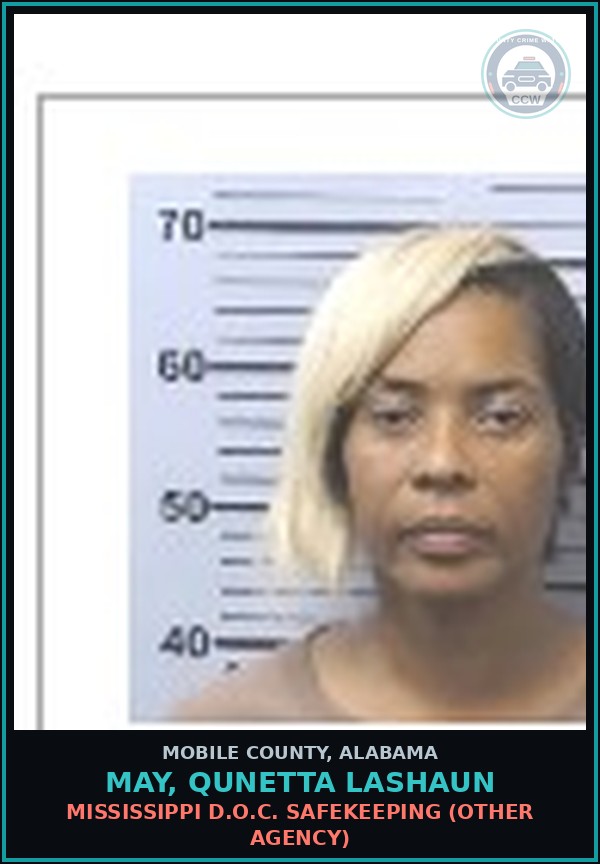Booking mugshot of MAY, QUNETTA LASHAUN in Mobile County