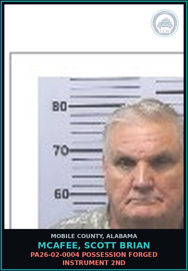 Booking mugshot of MCAFEE, SCOTT BRIAN in Mobile County