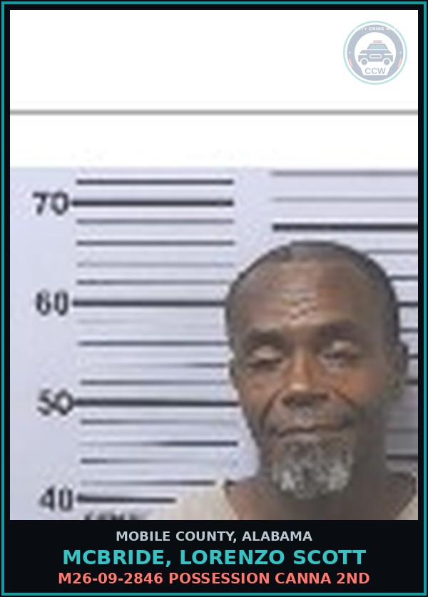 Booking mugshot of MCBRIDE, LORENZO SCOTT in Mobile County