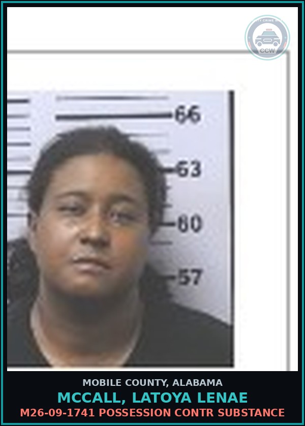 Booking mugshot of MCCALL, LATOYA LENAE in Mobile County