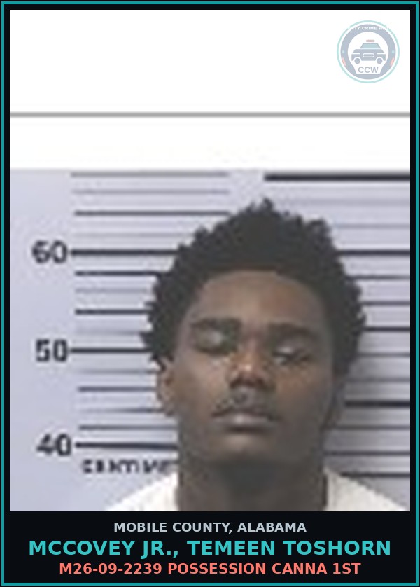 Booking mugshot of MCCOVEY JR., TEMEEN TOSHORN in Mobile County