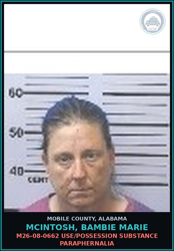 Booking mugshot of MCINTOSH, BAMBIE MARIE in Mobile County