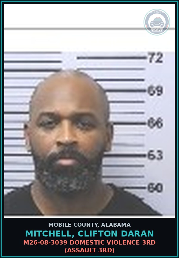 Booking mugshot of MITCHELL, CLIFTON DARAN in Mobile County