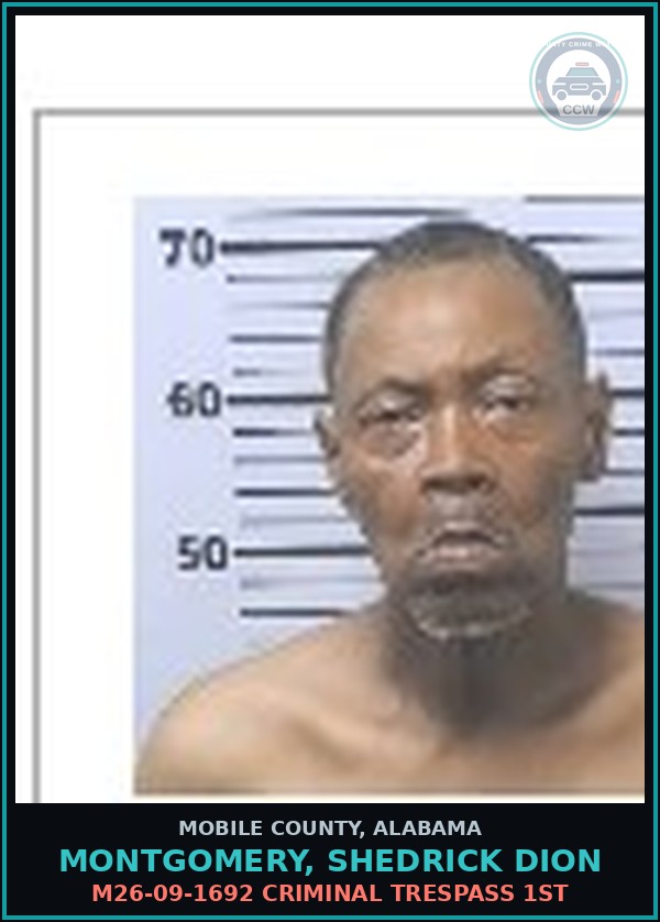 Booking mugshot of MONTGOMERY, SHEDRICK DION in Mobile County