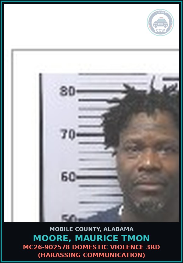 Booking mugshot of MOORE, MAURICE TMON in Mobile County