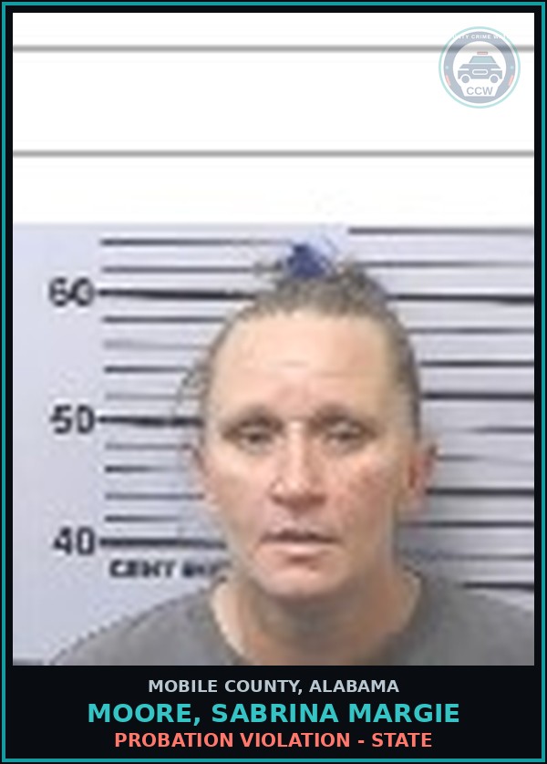 Booking mugshot of MOORE, SABRINA MARGIE in Mobile County
