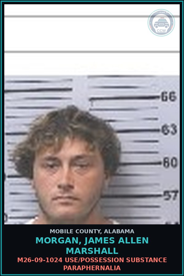 Booking mugshot of MORGAN, JAMES ALLEN MARSHALL in Mobile County