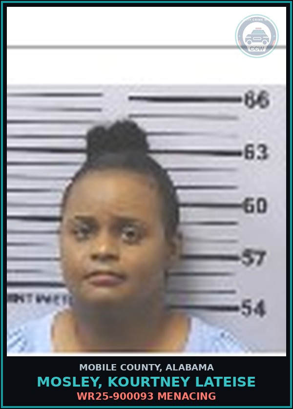 Booking mugshot of MOSLEY, KOURTNEY LATEISE in Mobile County