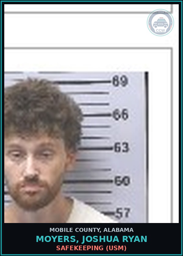 Booking mugshot of MOYERS, JOSHUA RYAN in Mobile County