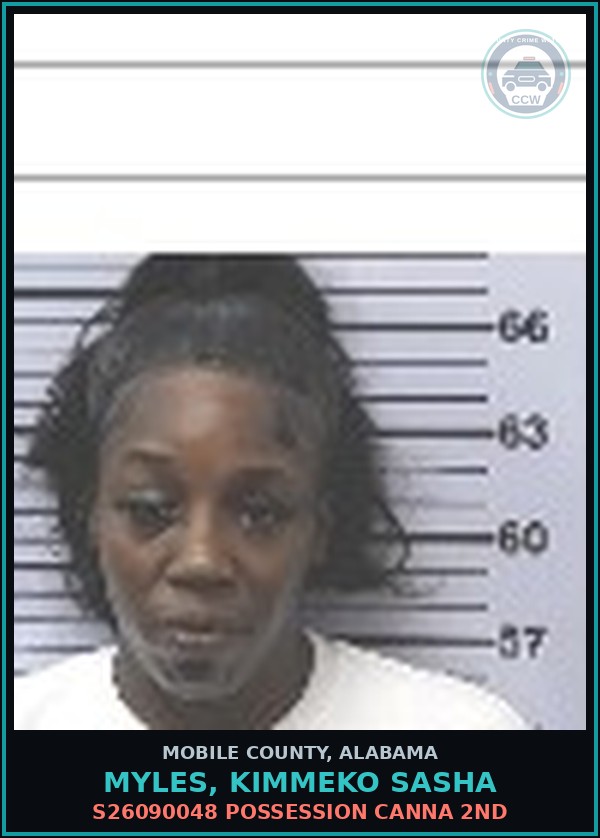 Booking mugshot of MYLES, KIMMEKO SASHA in Mobile County