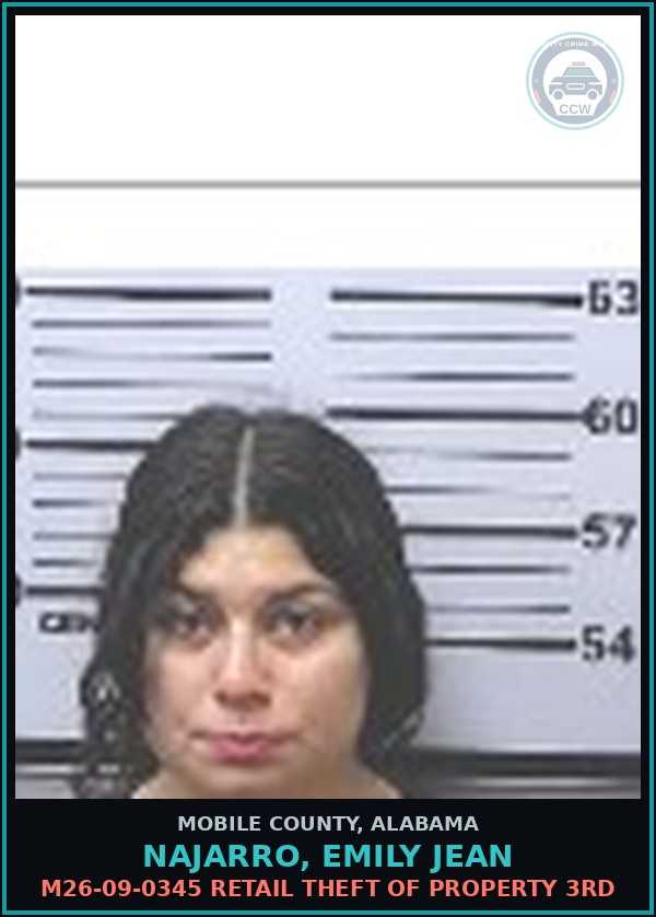 Booking mugshot of NAJARRO, EMILY JEAN in Mobile County