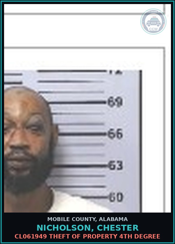 Booking mugshot of NICHOLSON, CHESTER in Mobile County