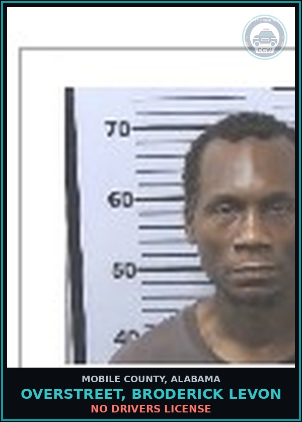 Booking mugshot of OVERSTREET, BRODERICK LEVON in Mobile County
