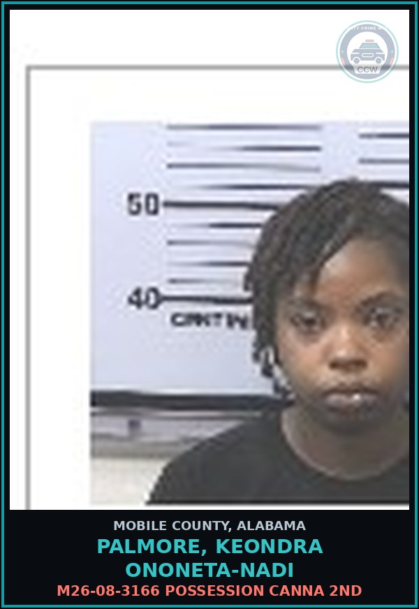 Booking mugshot of PALMORE, KEONDRA ONONETA-NADI in Mobile County