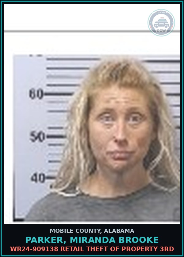 Booking mugshot of PARKER, MIRANDA BROOKE in Mobile County