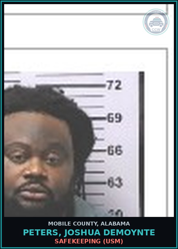 Booking mugshot of PETERS, JOSHUA DEMOYNTE in Mobile County