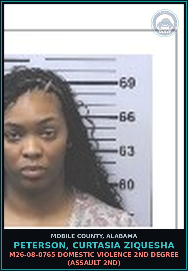Booking mugshot of PETERSON, CURTASIA ZIQUESHA in Mobile County
