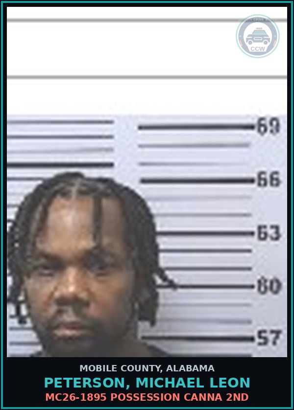 Booking mugshot of PETERSON, MICHAEL LEON in Mobile County