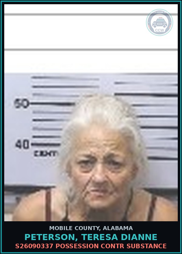 Booking mugshot of PETERSON, TERESA DIANNE in Mobile County