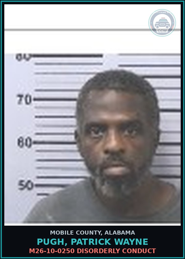 Booking mugshot of PUGH, PATRICK WAYNE in Mobile County