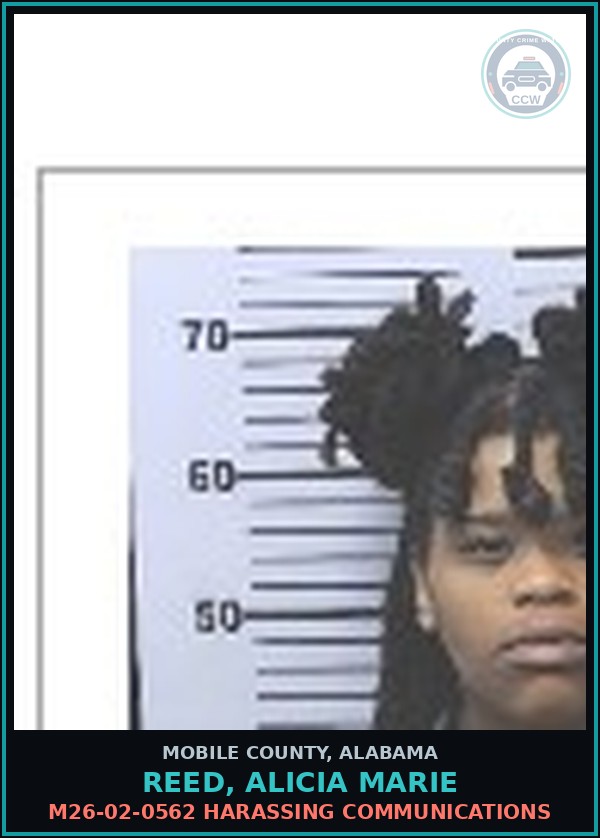 Booking mugshot of REED, ALICIA MARIE in Mobile County