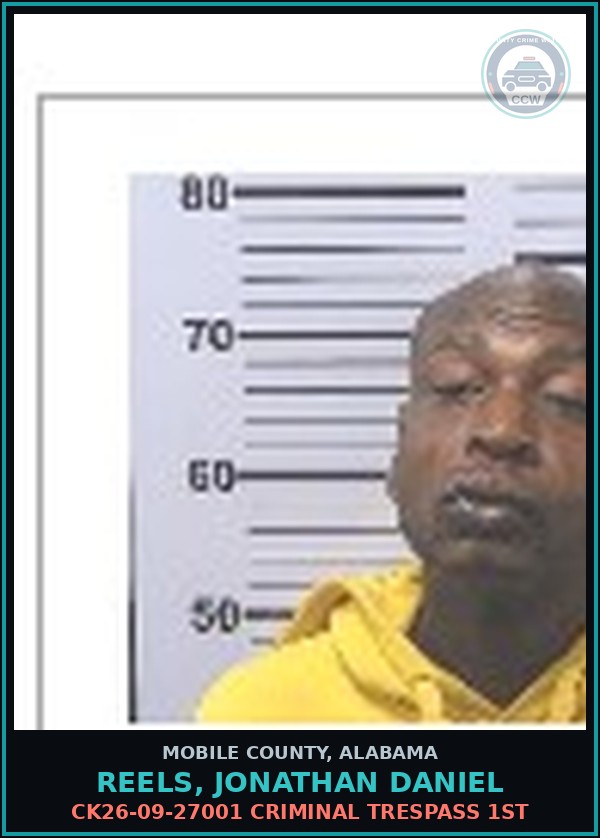 Booking mugshot of REELS, JONATHAN DANIEL in Mobile County