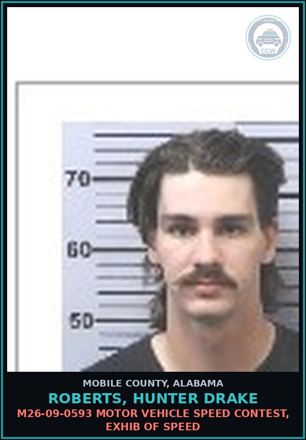 Booking mugshot of ROBERTS, HUNTER DRAKE in Mobile County