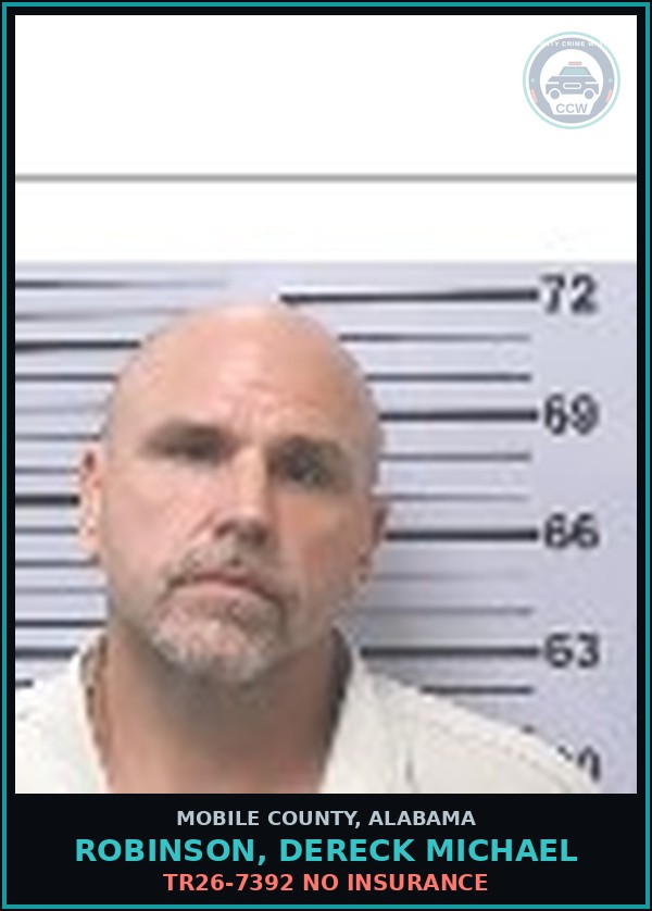 Booking mugshot of ROBINSON, DERECK MICHAEL in Mobile County