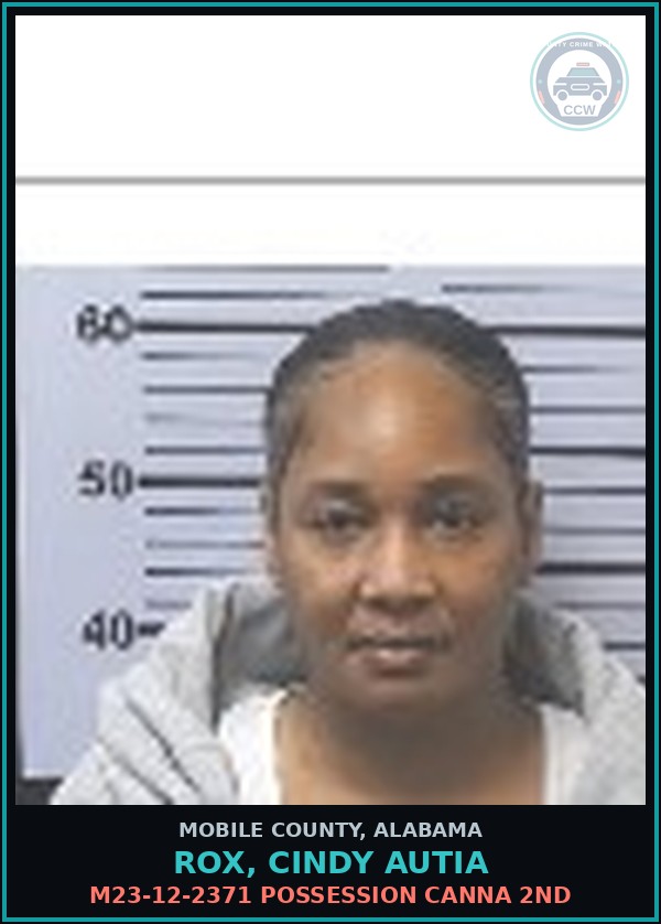 Booking mugshot of ROX, CINDY AUTIA in Mobile County