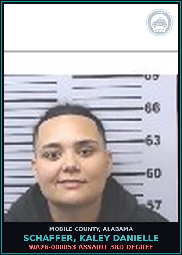 Booking mugshot of SCHAFFER, KALEY DANIELLE in Mobile County