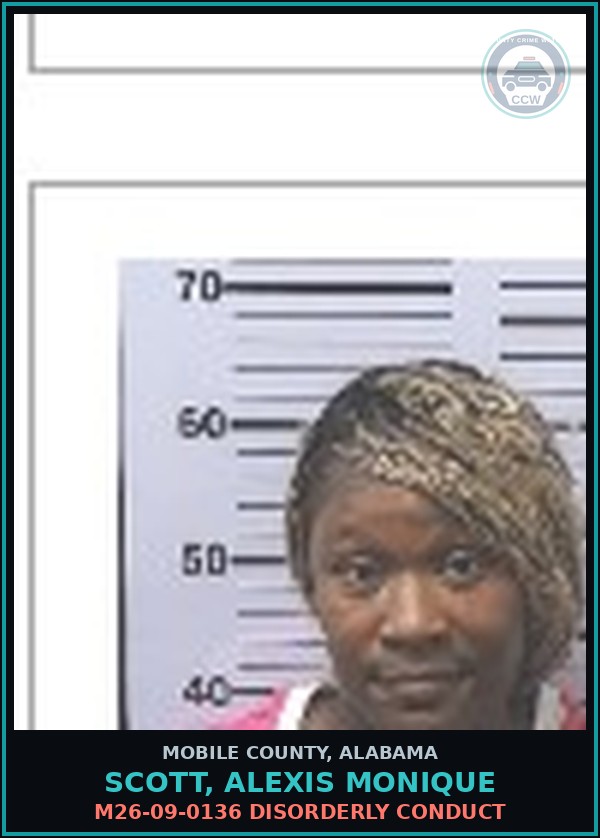 Booking mugshot of SCOTT, ALEXIS MONIQUE in Mobile County
